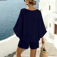 thumbnail image 4 of Cutuoiiu Women's Loose Fit Solid Color Cotton Linen Two Piece Set with V-Neck Batwing Top and Pocket Shorts for Summer Casual Wear Gifts, 4 of 8