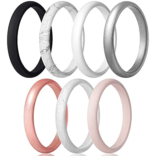 2.5mm Width Egnaro Thin and Stackable Silicone Wedding Bands Women 1.8mm Thick 
