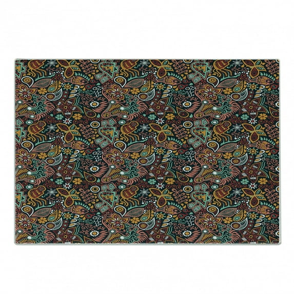 Floral Cutting Board, Funky Mixed Flower Blossoms with Fishes Butterflies Exotic Nature Foliage Theme, Decorative Tempered Glass Cutting and Serving Board, Small Size, Multicolor, by Ambesonne