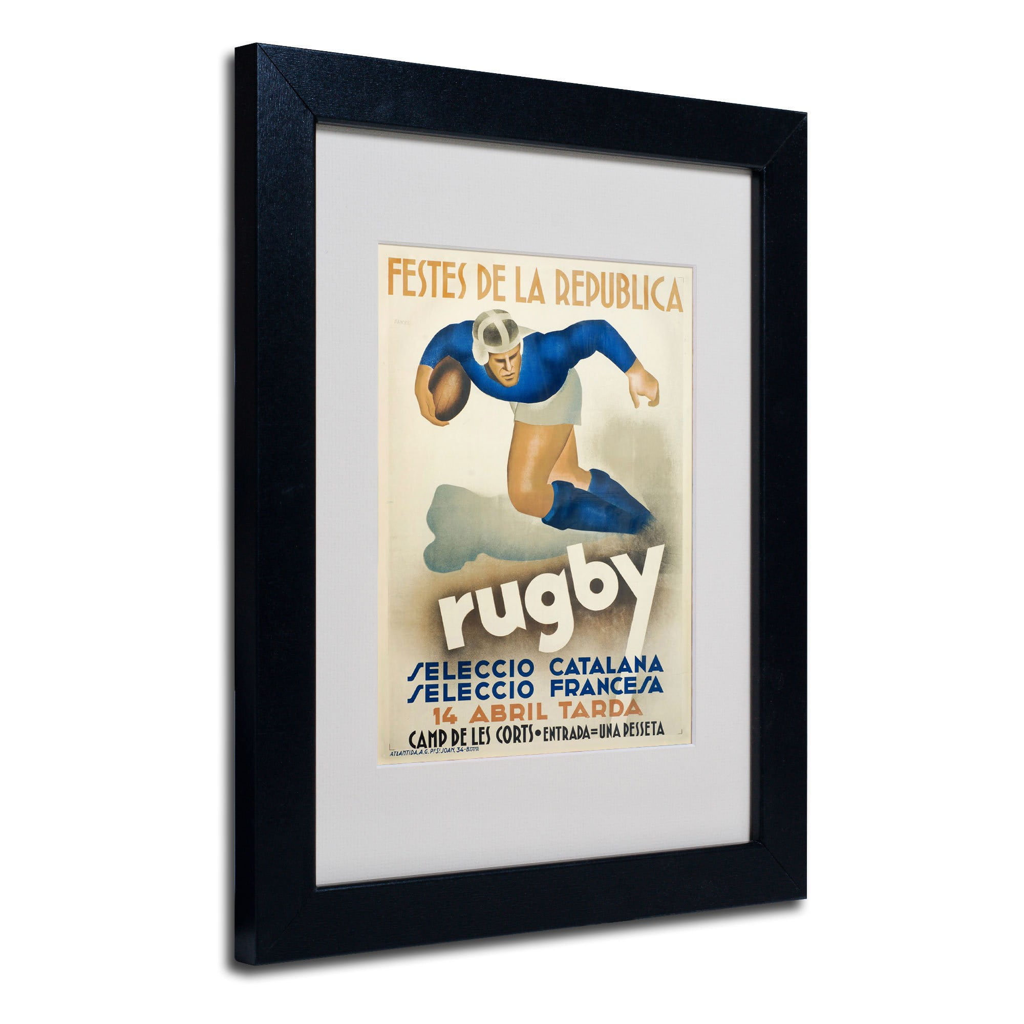 Trademark Fine Art "Rugby" Matted Framed Art by Vintage Apple Collection, Black Frame