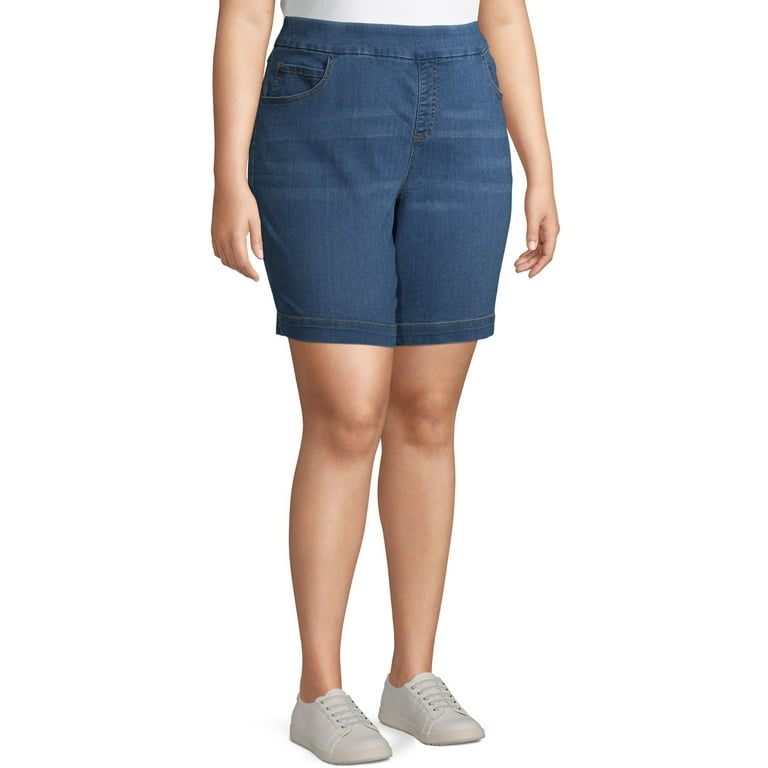 Terra & Sky Women's Plus Size 5-Pocket Pull-On Denim Shorts