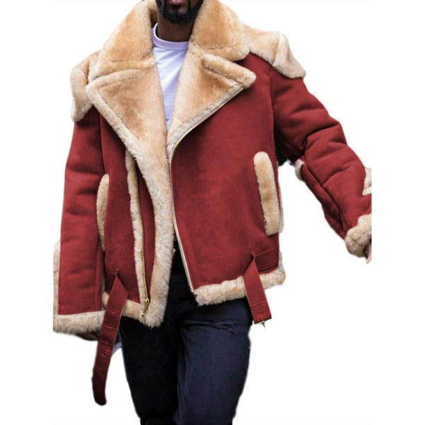 Men S Loose Fur One Short Suede Jacket, Mens Suede Fur Lined Coat