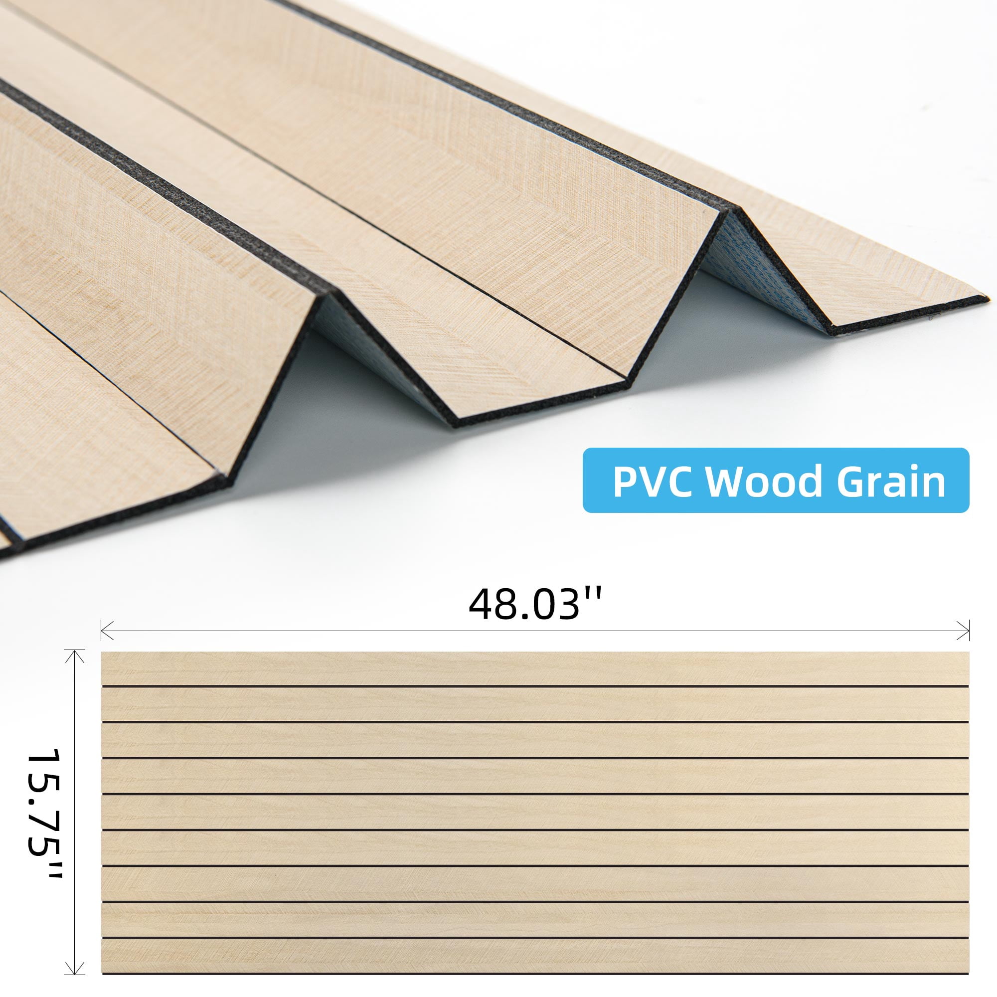 Yeslife 6-Pack Peel and Stick PVC Wood Slat Wall Panels, 48.03 in. x 15.75 in., Herringbone Oak Wood Finish, Thickened 3D Decorative Wall Panels for Living Room, Bedroom & Office