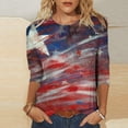 thumbnail image 1 of T-shirts pour Femmes Mode Manches Trois-Quarts Col Rond Rétro Imprimé Indépendance Hauts Amples Blouse Manches Trois-Quarts Grande Taille Blouses pour Femmes en Solde, 1 of 4