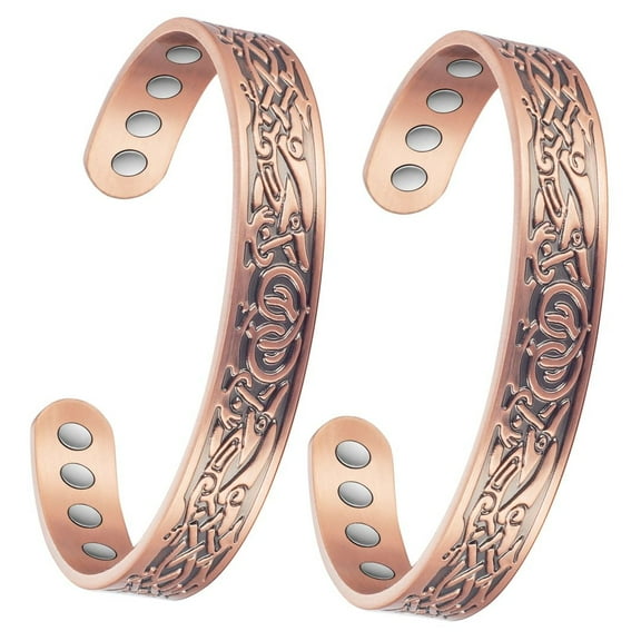 Wollet Pure Copper Magnetic Bracelet For Men and Women, 6.7'', Relieve Arthritis, Carpal Tunnel and Joint Pain， Set of 2