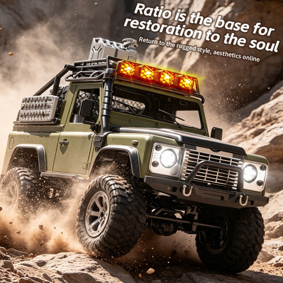 KF90 1/12 Scale 4WD RC Rock Crawler, 2.4GHz Full Proportional Off-Road Truck with Adjustable LED Lights & 60-Min Runtime, Splash Resistant, Green RC Car for Adults