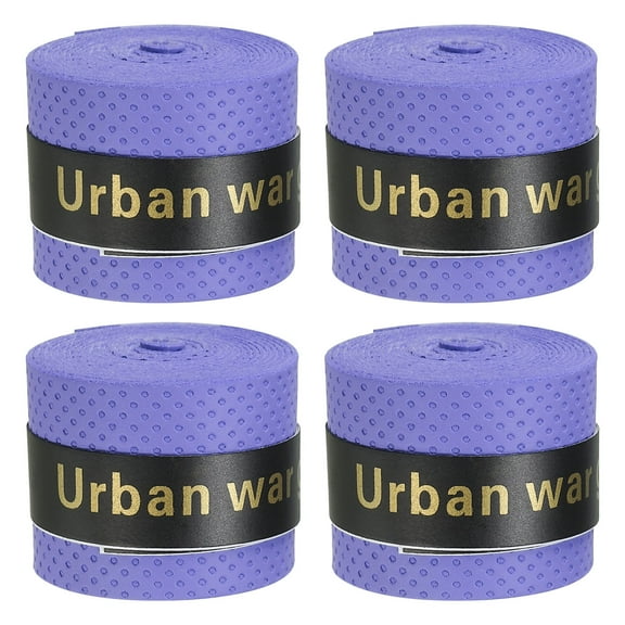 Uxcell 43.3" Round Groove Non-Slip PU Tennis Racket Overgrip Tape Wraps Purple 4 Pack