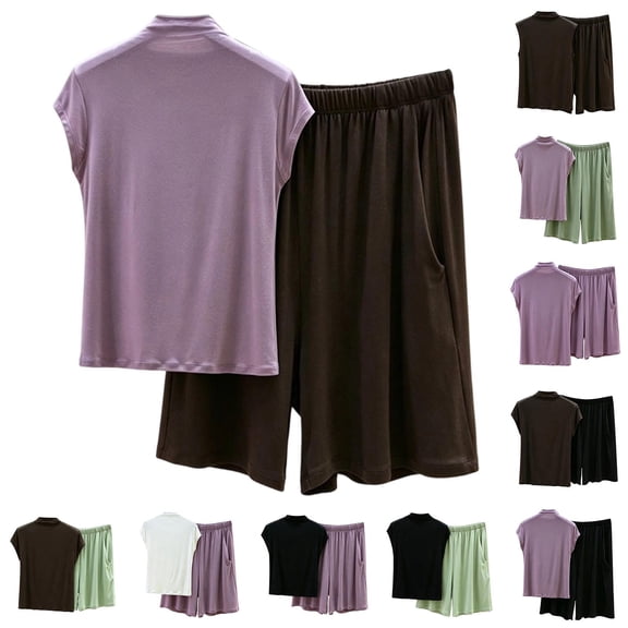 NominalSnug Womens Pajama Set 2 Piece Soft Lounge Set with Pockets Short Sleeve Top and Shorts Sleepwear