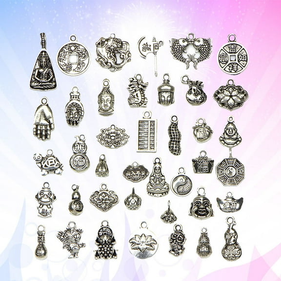 FOLOYORI 40Pcs Diy Accessories Pendant Charms For Necklace Making Jewelry Repair Craft Projects Alloy Silver Medium