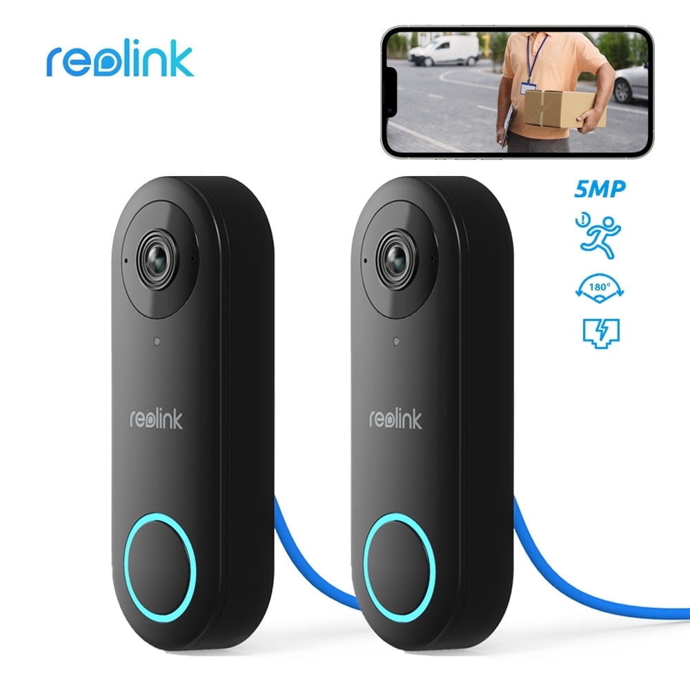 Reolink 2-Pack 5MP PoE Video Doorbell Camera with Chime, 180° Wide View, Smart Person Detection, Two-Way Audio, Night Vision, Local Storage, No Monthly Fee