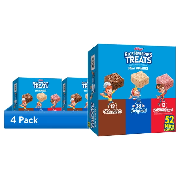 (4 pack) Rice Krispies Treats Variety Pack Chewy Mini Crispy Marshmallow Squares, Ready-to-Eat, Kids Snacks, 20.1 oz, 52 Count
