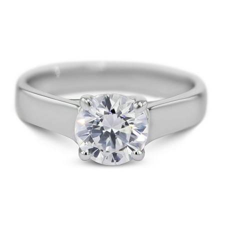 18K White Gold Solitaire Diamond Ring Natural 1.11 Carat Round Brilliant G