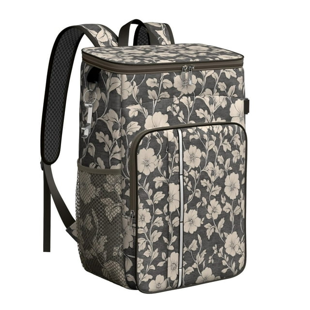 Garden Floral Print Backpack Cooler - 20L High Capacity, Multiple Pockets for Organization, Perfect for Picnics