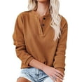 thumbnail image 5 of Babysbule Womens Long Sleeve Tops Women's Casual Solid Color Buttons Long Sleeve V-Neck Loose Shirt Blouse Top, 5 of 9
