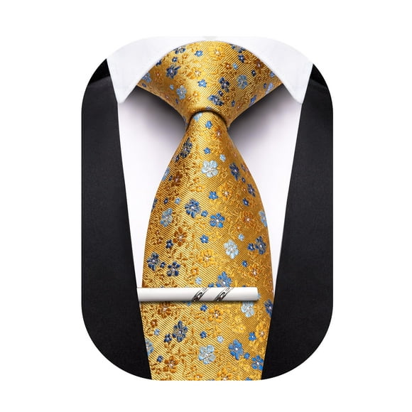Corbata Barry.Wang floral azul dorada de 150 cm con clip de corbata