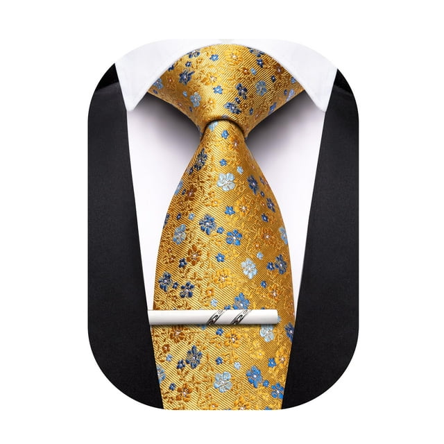 Corbata Barry.Wang floral azul dorada de 150 cm con clip de corbata