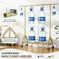thumbnail image 2 of Heavy Duty Clothes Rack Load 450 LBS, Metal Garment Rack, Standing Rolling Clothing Rack for Hanging Clothes with Sturdy Wheels & Shelves, Portable Closet Wardrobe Rack,Gold, 2 of 16