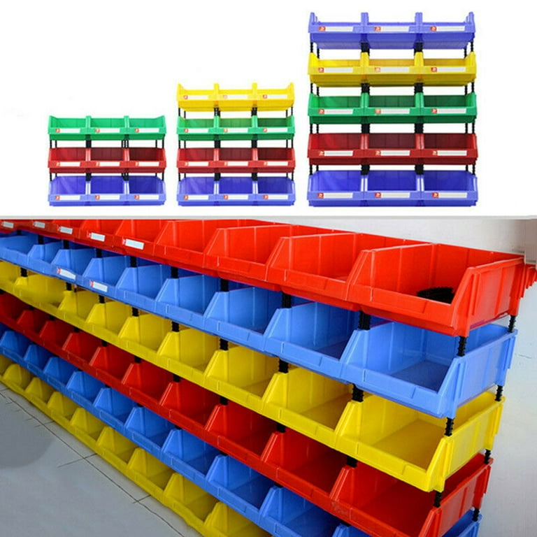 Porfeet Stackable Plastic Small Parts Container Box Shelf Screw Storage Bin  Organizer(Random Color 18*18*8cm) 