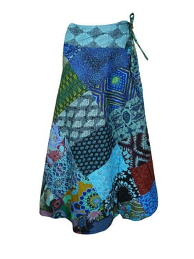 Mogul Women Wrap Skirt Blue Bohemian Gypsy chic Wrap Skirt Printed Cotton Cover Up Summer Skirts One size