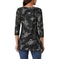 thumbnail image 3 of INSPIRE CHIC Women's Dressy Casual 3/4 Sleeve Floral Blouse Irregular Hem V Neck Mesh Shirt Double Layered Tunic Tops, 3 of 5