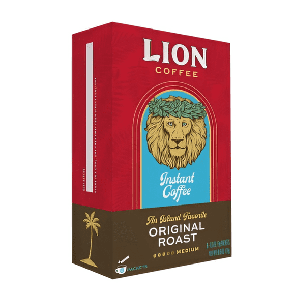 Lion Coffee Original Instant Coffee, Medium Roast Coffee Packets, 8 Count