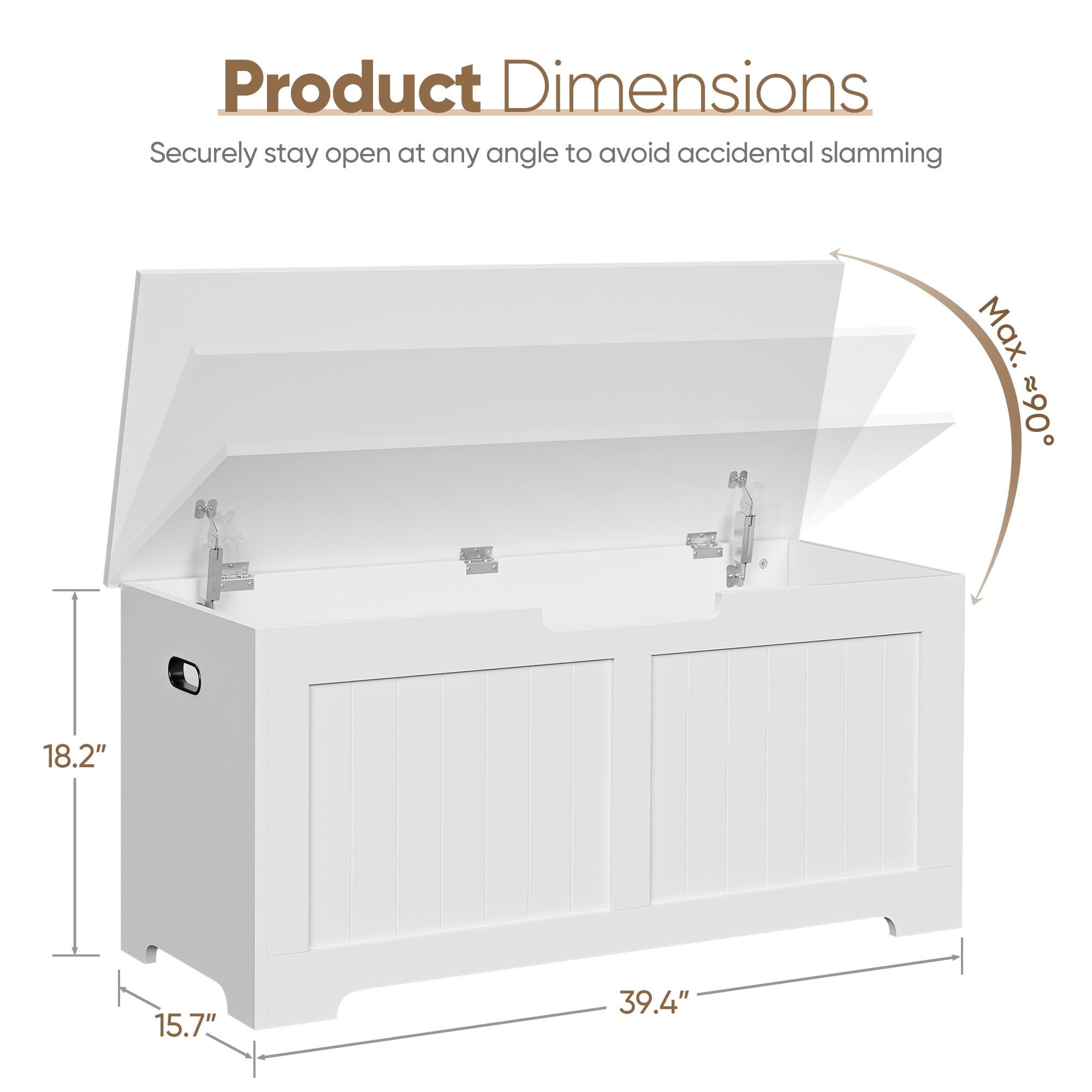ZenSports 39''L Wooden Storage Chest Bench Box W/Safety Hinged Lid for Entryway, Bedroom White
