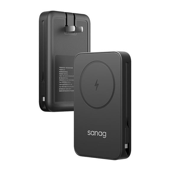 Sanag Portable Charger with AC Wall Plug & Built-in Cables,10000mAh USB C Power Bank with LED Display,Kickstand Function,Power Pack Charging Compatible with Samsung iPhone Android Phone