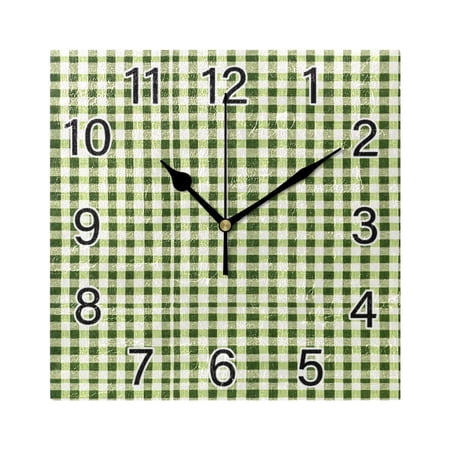 Ryvnso Checkered Green Grid Wall Clock Square Silent Non-Ticking Battery Operated 7.78