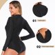 thumbnail image 5 of Traje de surf de una pieza con cremallera y manga larga, traje de baño femenino con protección solar, traje de buceo negro, 5 of 6