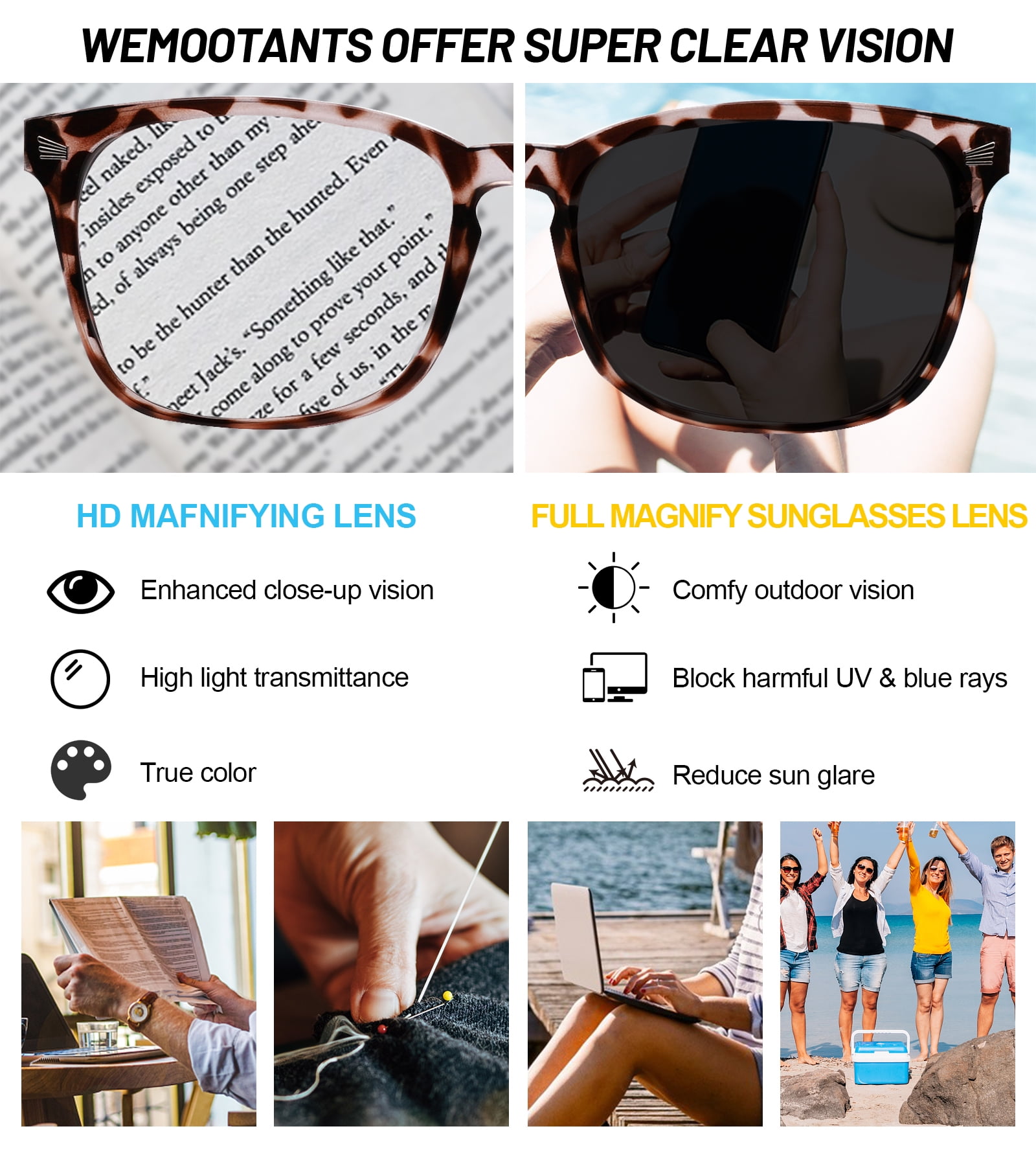 WEMOOTANTS 1 Pair of Big Reading Sunglasses for Women 3 Packs Blue Light Blocking Readers 1.00 1.25 1.50 1.75 2.00 2.25 2.50 2.75 3.00 3.50 4.00 (225)