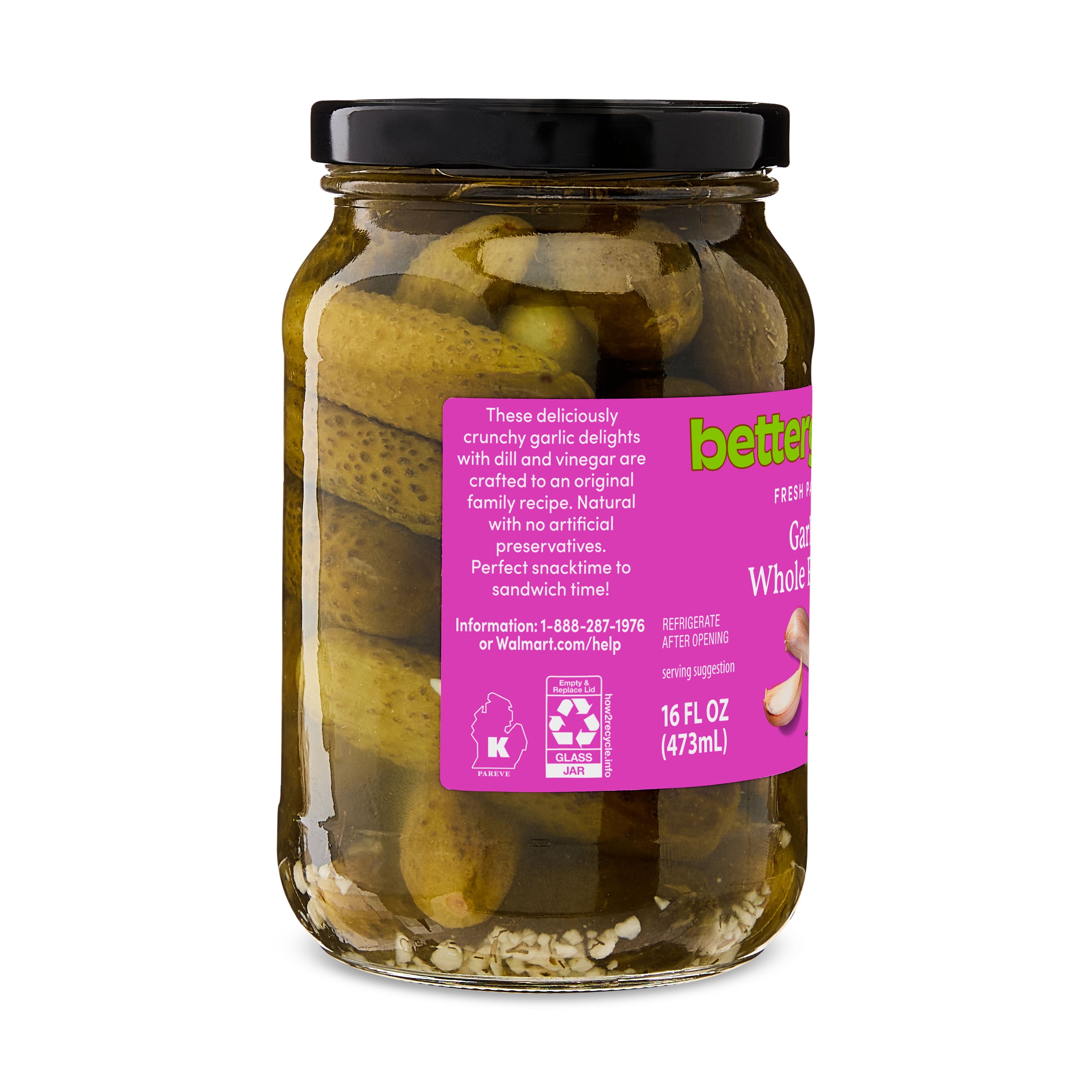 bettergoods Garlic Whole Pickles, 16 fl oz Jar
