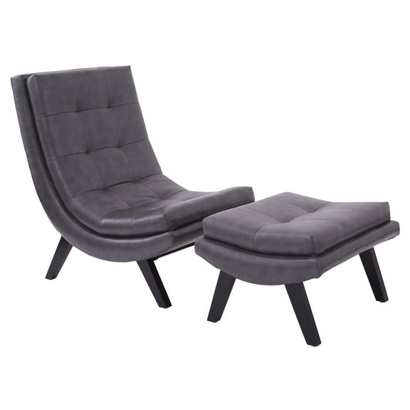 OSP Home Furnishings Tustin Lounge Chair and Ottoman Set With Deluxe PU Pewter and Black Legs