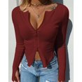 thumbnail image 4 of Women’s Zipper Design Ribbed Crop Top, Solid Color Tight-fitting Elastic Shirt for Party Club Casual, 4 of 5