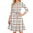 thumbnail image 3 of Women's Cocktail Dress Evening Dress 3/4 Sleeve Plaid Vintage Wedding Guest Dress for Party Banquet Spring Fall,Beige,L, 3 of 6