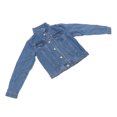 thumbnail image 2 of Chaqueta corta para mujer, con botones, cuello vuelto, informal, de manga larga, abrigo con bolsillos en el pecho, azul oscuro, L, 2 of 14