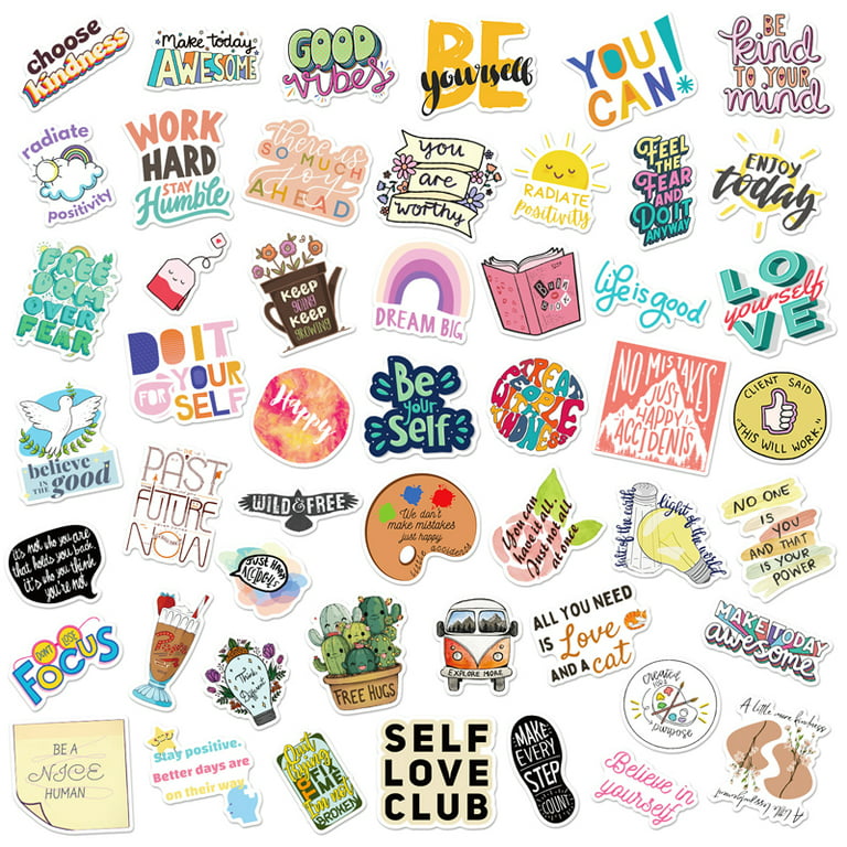 50 Pack Inspirational Quote Stickers Motivational Words Stickers Cute  Positive Words Stickers Waterproof Vinyl Stickers for Water Bottles Laptops
