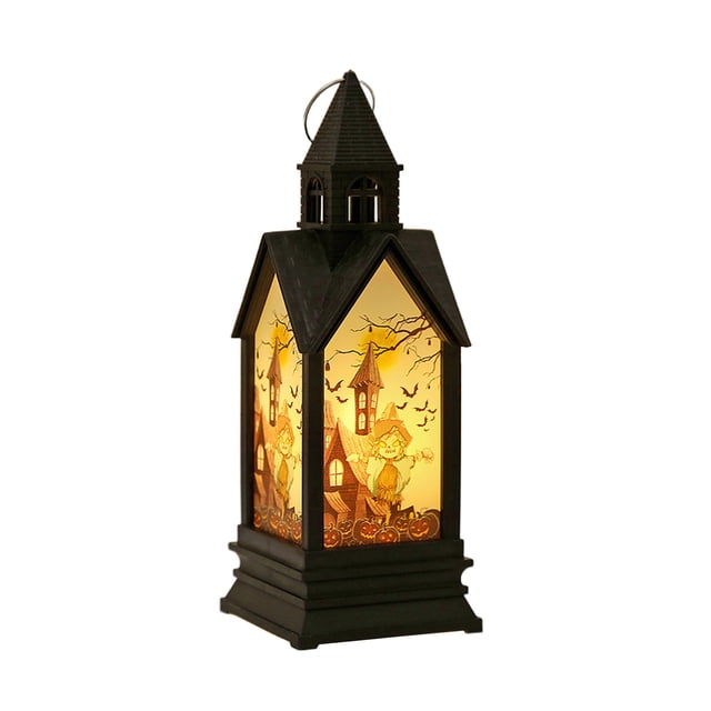 EazyTech LED Hanging Gothic Lantern , Spooky Ghost Pumpkin Nightlight Halloween Decor Indoor for Party Decor, Battery Operated, Holiday Ornament Decorations