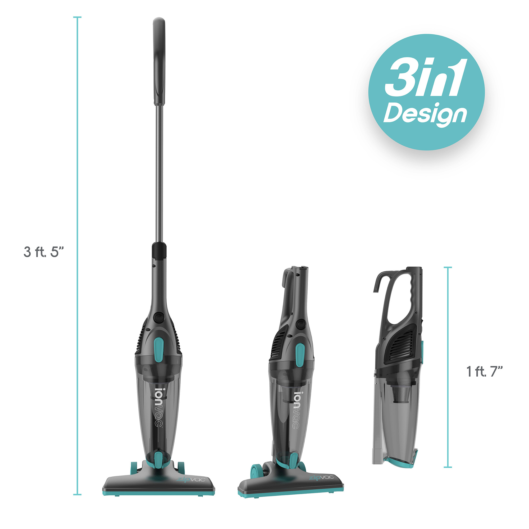 Ionvac ZipVac, 3-in-1 Corded Upright/Handheld Floor and Carpet Vacuum Cleaner, New - image 9 of 10