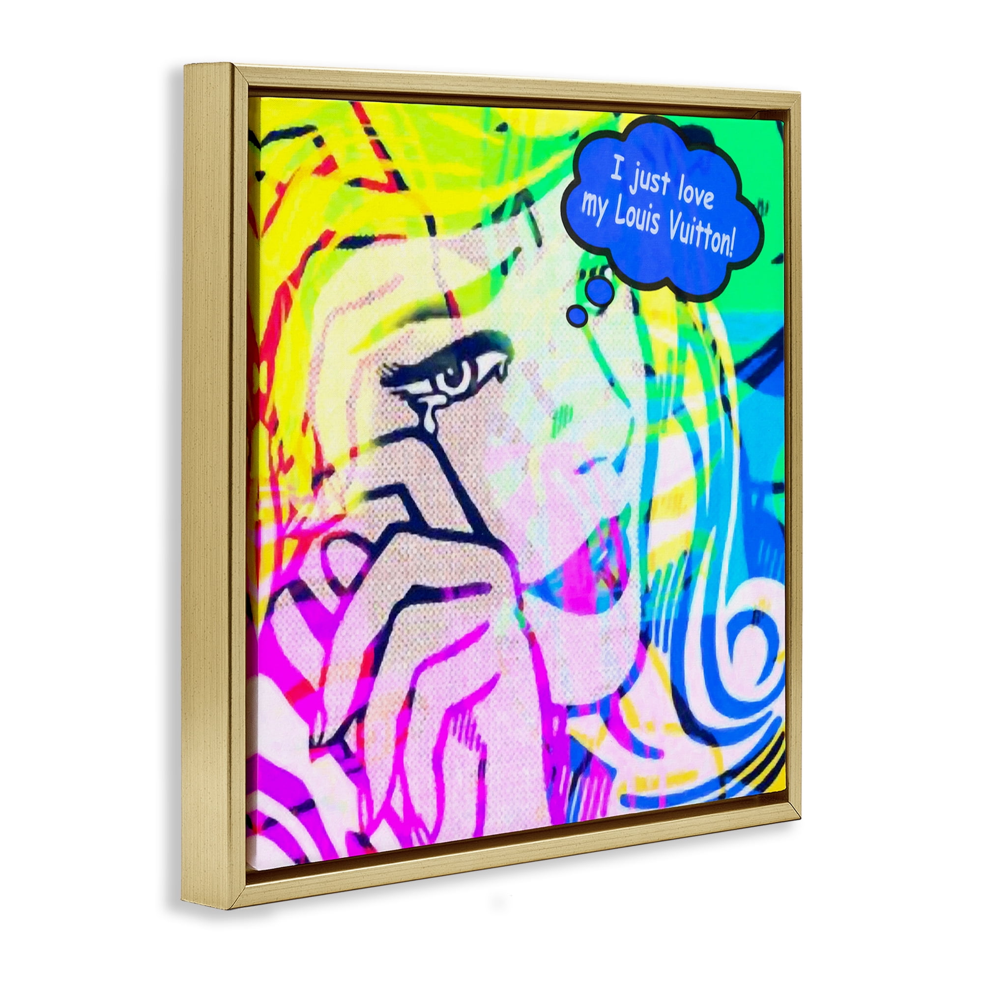 Stupell Industries Pop Comic Style Glam Abstract Painting Gold Floater Framed Canvas Art Print Wall Art, 25 x 25