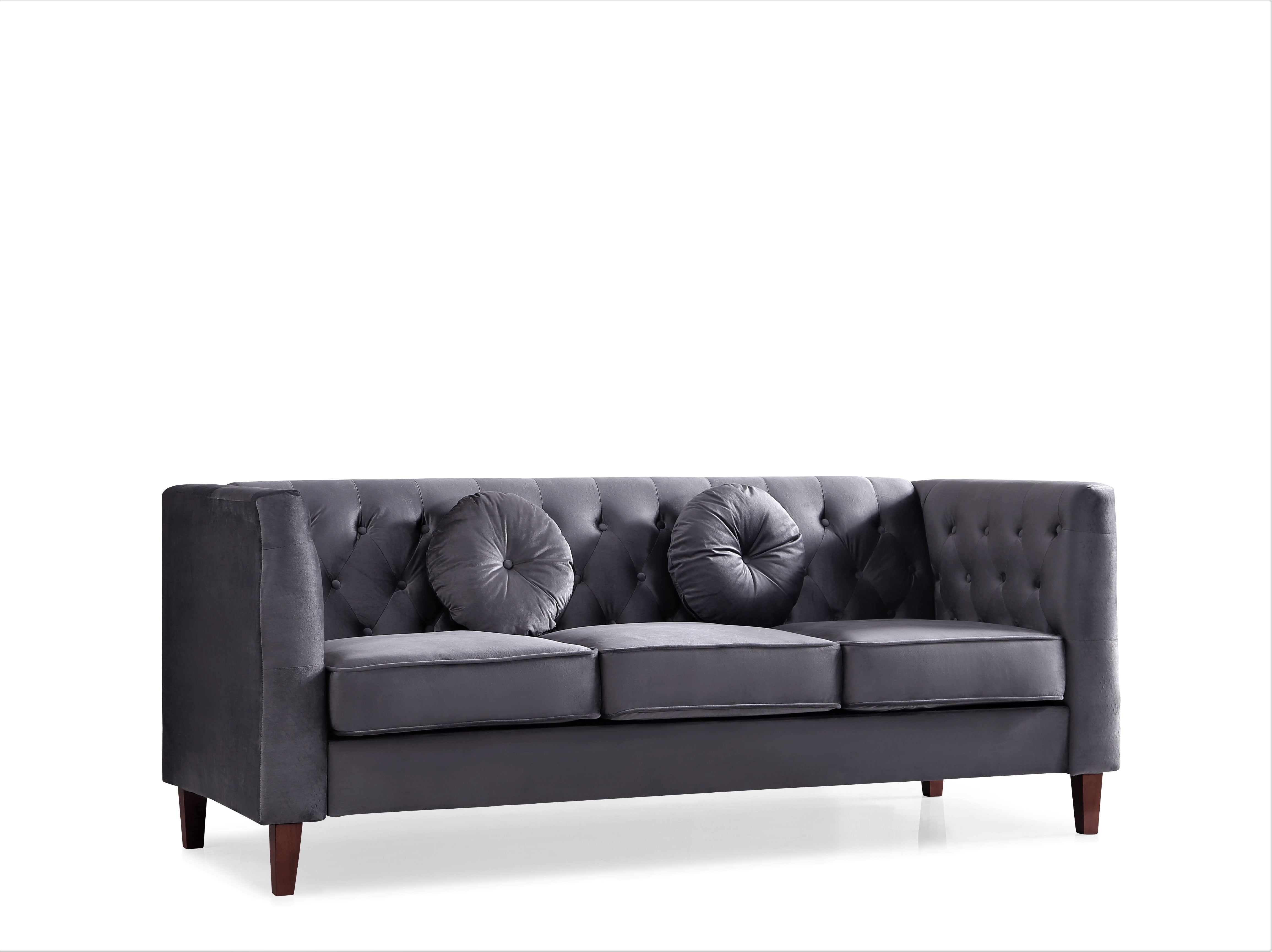 Uspridefurniture Fancher Kittleson Velvet Classic Chesterfield Sofa, Gray