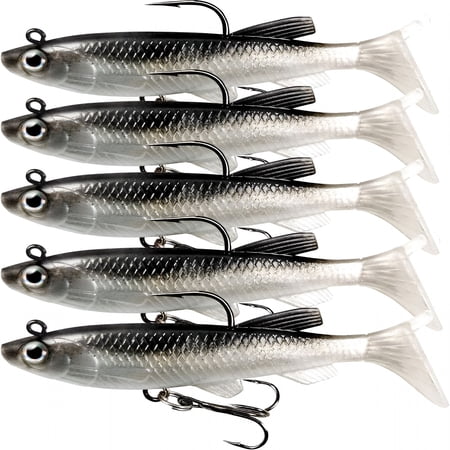 BESTSKY Soft Fishing Lures Shad Minnow Swimbaits, Pre-Rigged Jig Heads Paddle Tail Swim Baits for Bass, Trout, Walleye, Crappie, Sinking Jigs Bait for Saltwater Freshwater