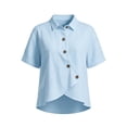 thumbnail image 5 of IUYRTFE Women's Short Sleeve Asymmetrical Button Down Shirt Collared Linen Feel Summer Casual Blouse with Irregular Hem, 5 of 5