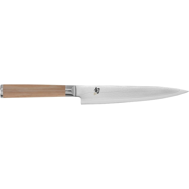 Shun Classic Blonde 6" Utility Knife, Handcrafted Japanese Kitchen Knife, VG-MAX Core with Damascus Stainless Steel Cladding, Pakkawood Handle, Precision and Sharpness for Professional and Home Chefs