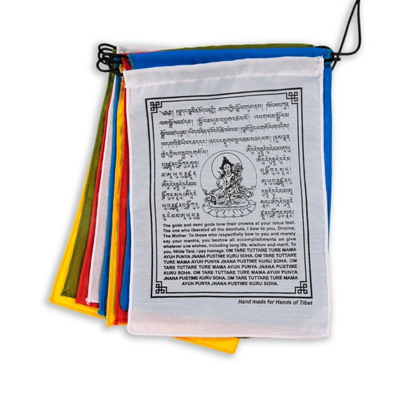 Handmade White Tara Prayer Flags with English Translation (6X8)