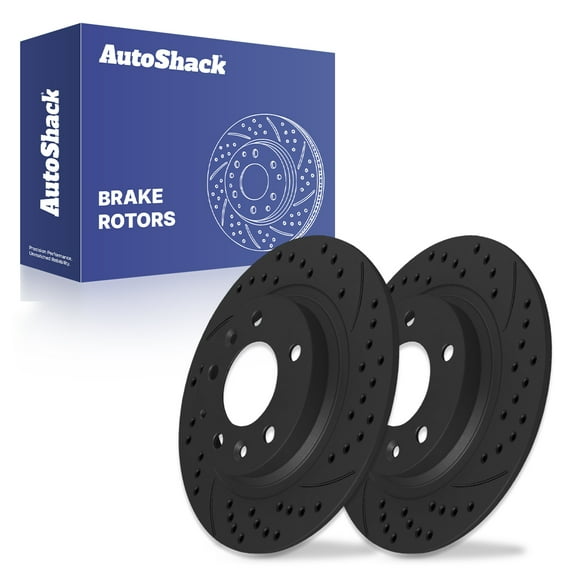 AutoShack Rear Solid Drilled & Slotted E-Coated Brake Rotors Black Finish 2-PC Set Replacement for 2006-2012 Ford Fusion 2003-2013 Mazda 6 2007-2012 Lincoln MKZ NightGuard 11" (279.5 mm)