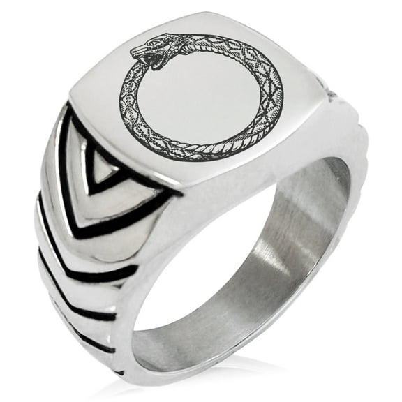 Tioneer Stainless Steel Greek Mythology Ouroboros Chevron Pattern Biker Style Polished Ring