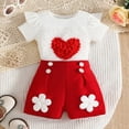 thumbnail image 5 of kpoplk Toddler Baby Girl Summer Clothes 3 6 9 12 18 24 Months Cotton Outfits Short Sleeve Contrast T-Shirts Tops Shorts Sets(Red,9-12 M), 5 of 8