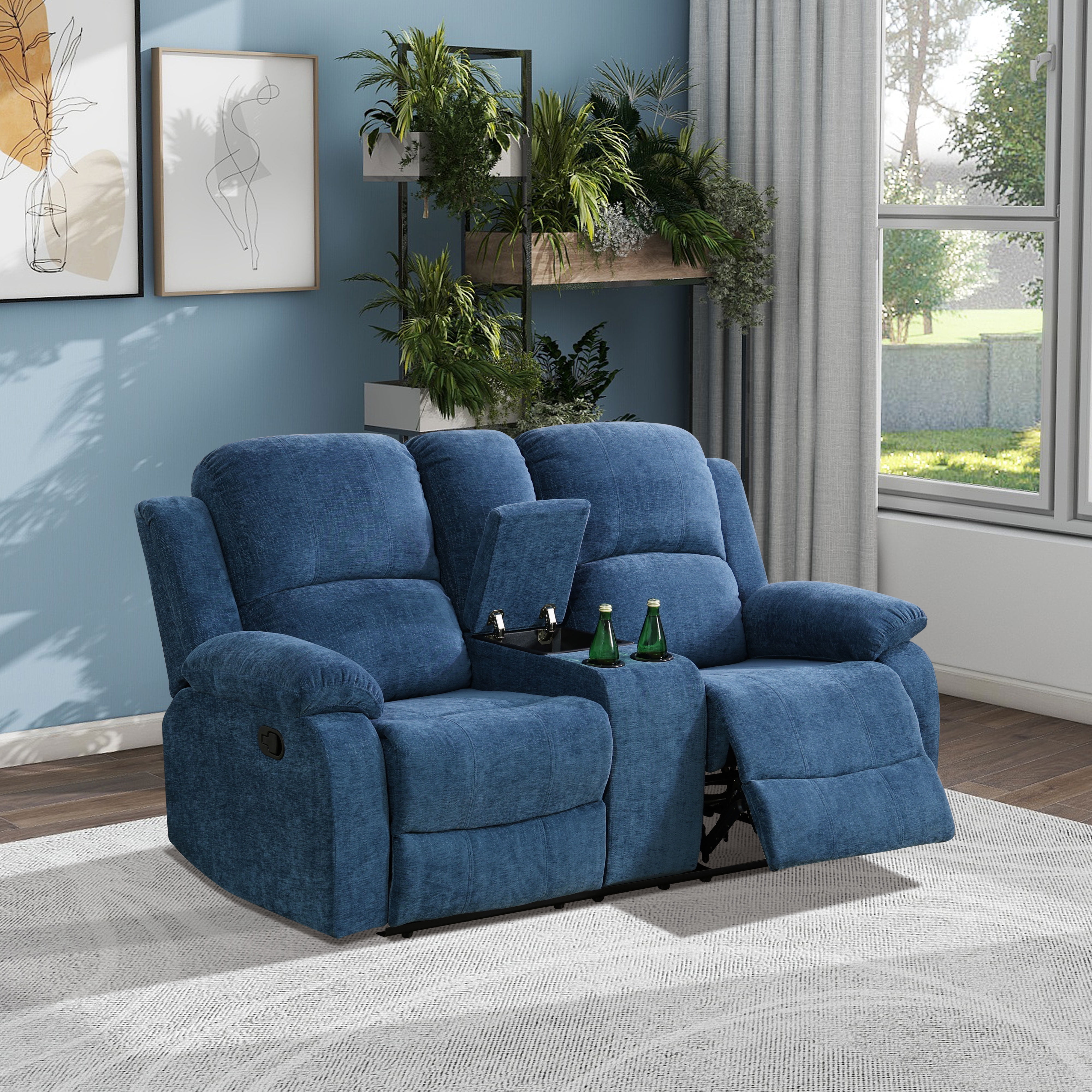 MAYEERTY 2-Seater Recliner Loveseat Sofa, Wear-Resistant Fabric with Storage & Cup Holder for Couple Leisure Spaces Living Room