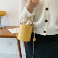 thumbnail image 6 of Drawstring Bucket Bag Retro Fashionable Elegant PU Leather Pearl Chain Shoulder Bag for Dating Yellow Free Size, 6 of 8