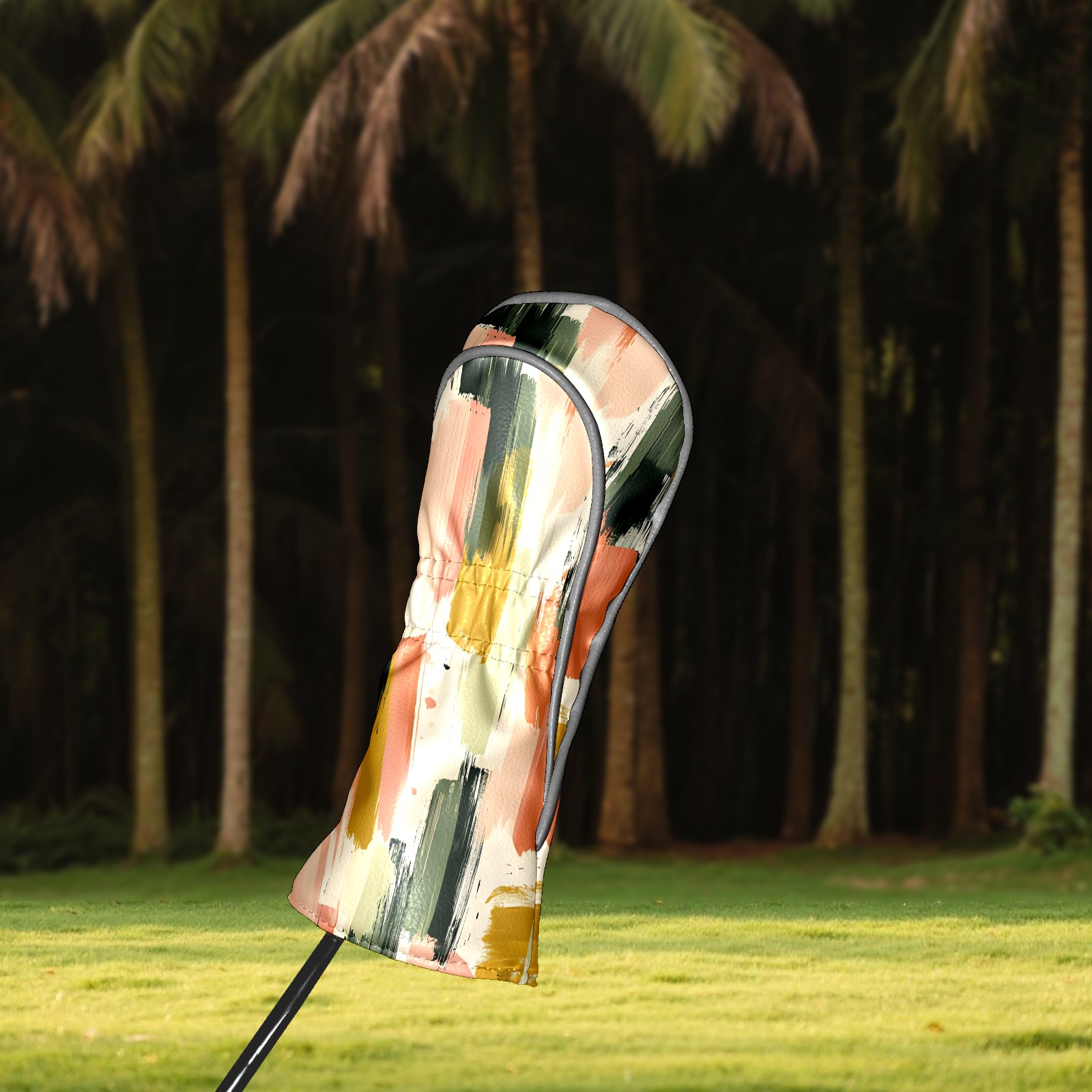Golf Club Covers, Colorful Brush Strokes Premium PU Leather Driver Hybrid Putter Head Covers with Velvet Lining, Waterproof Golf Gifts for Men Women